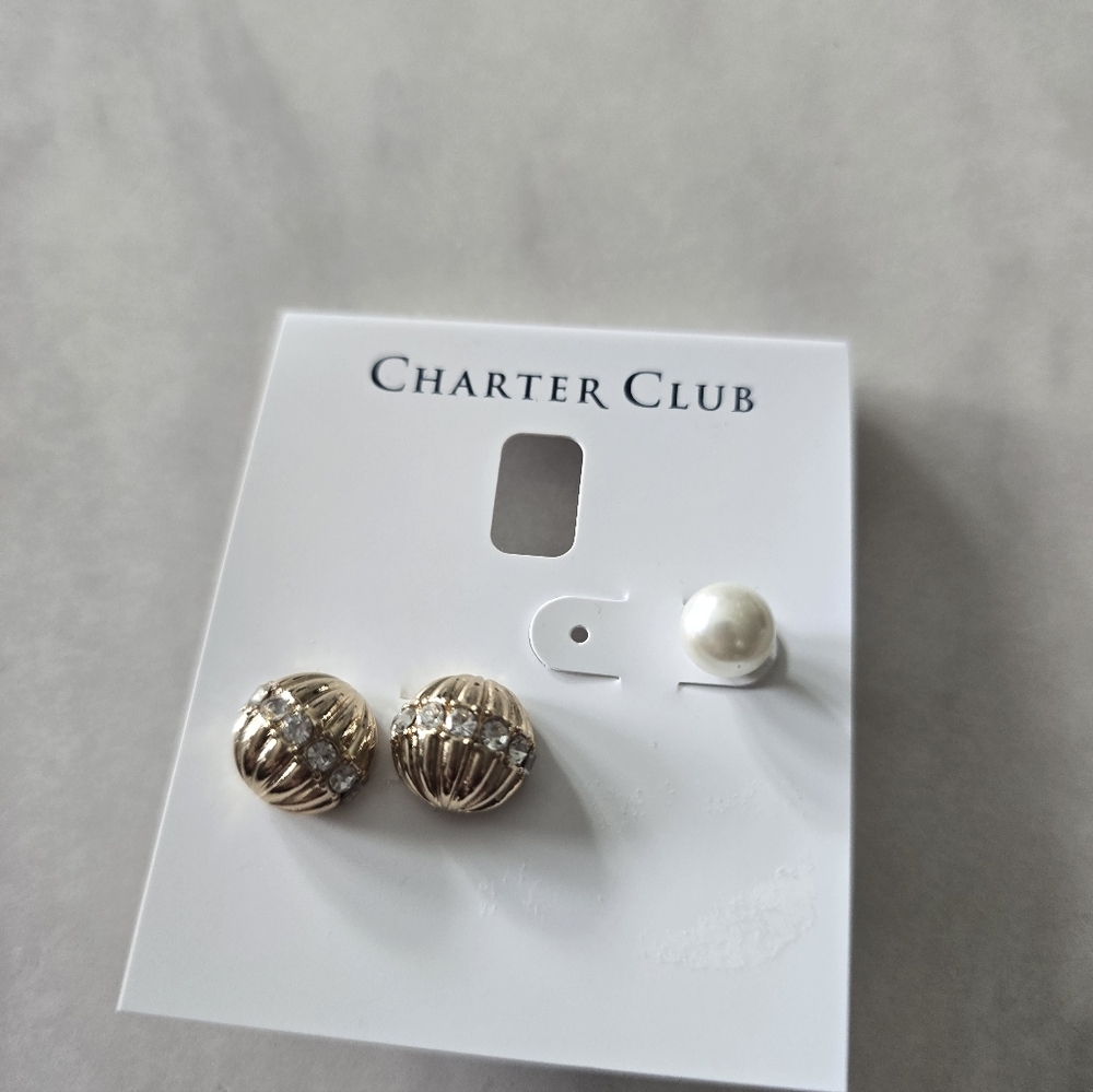 Charter Club Gold and Silver Crystal Stud Earrings New - Picture 3 of 6